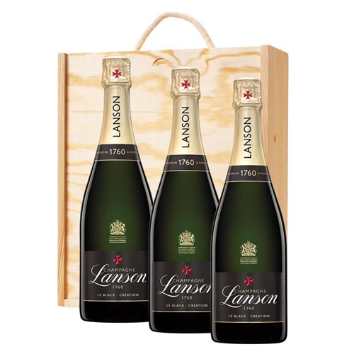 Lanson Le Black Creation Brut Champagne 75cl Treble Pine Wooden Gift Boxed (3 x 75cl)